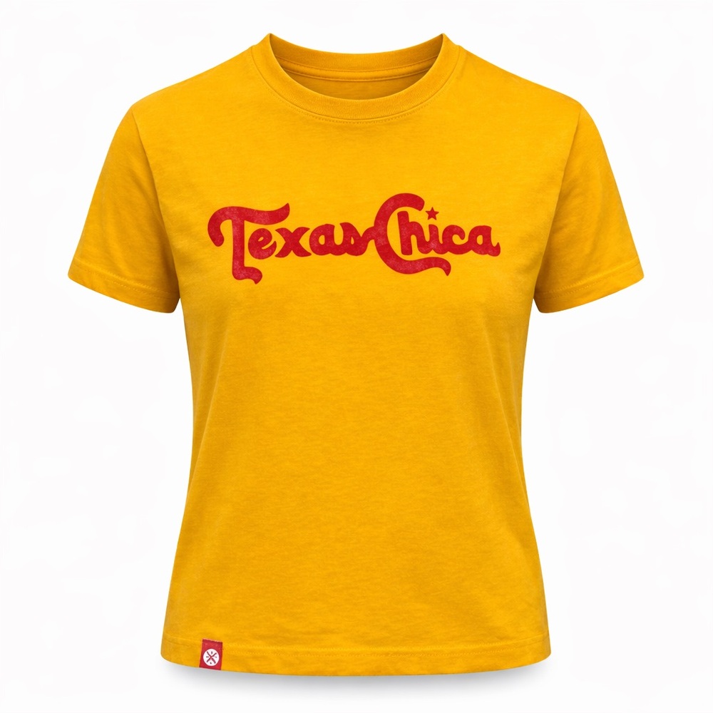 Texas Chica  Women’s Cotton Tumbleweed Logo T-Shirt Size Medium Yellow and Red